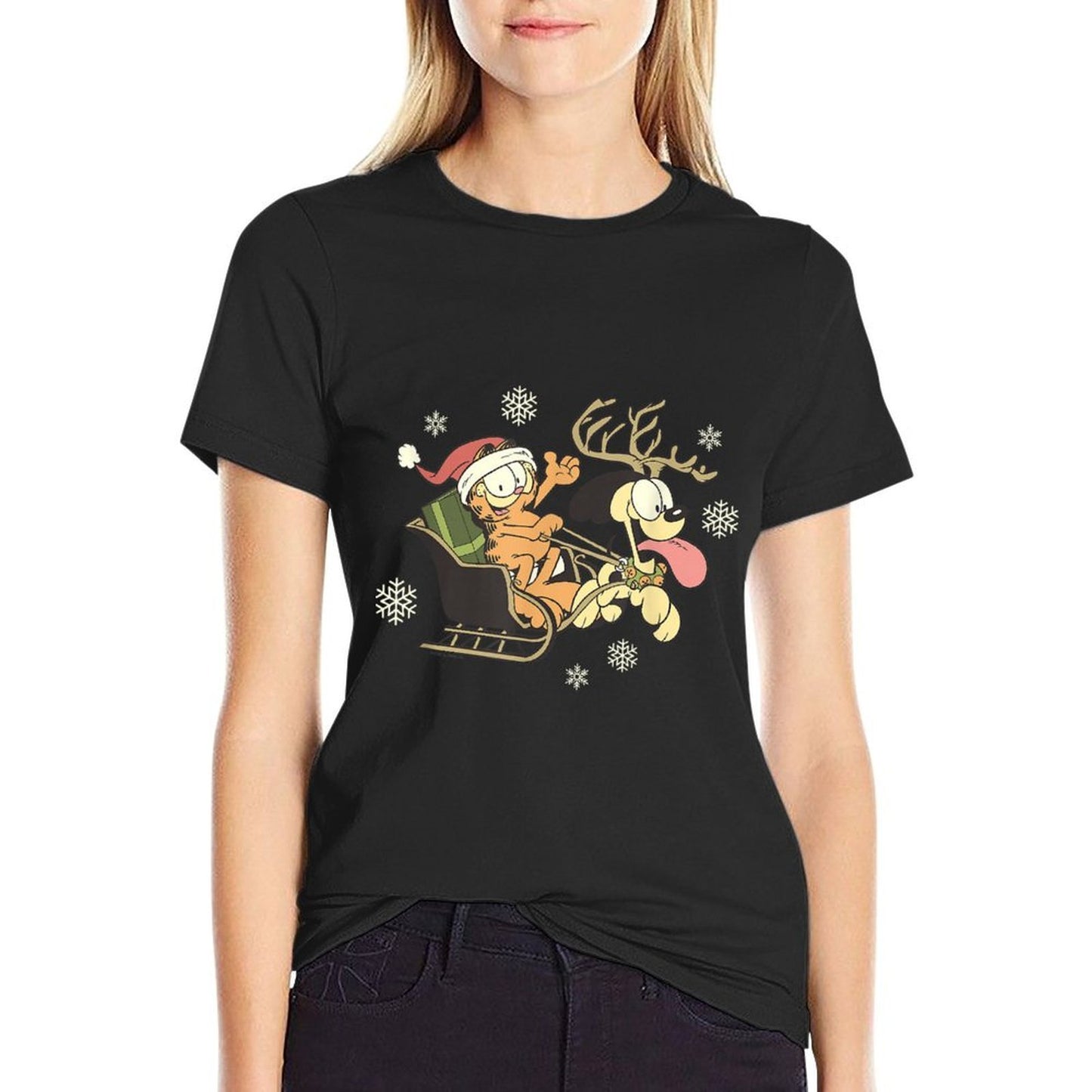 Garfield Christmas Reindeer Odie Jolly Sleigh Winter Fun  High-quality Stitching T-Shirt