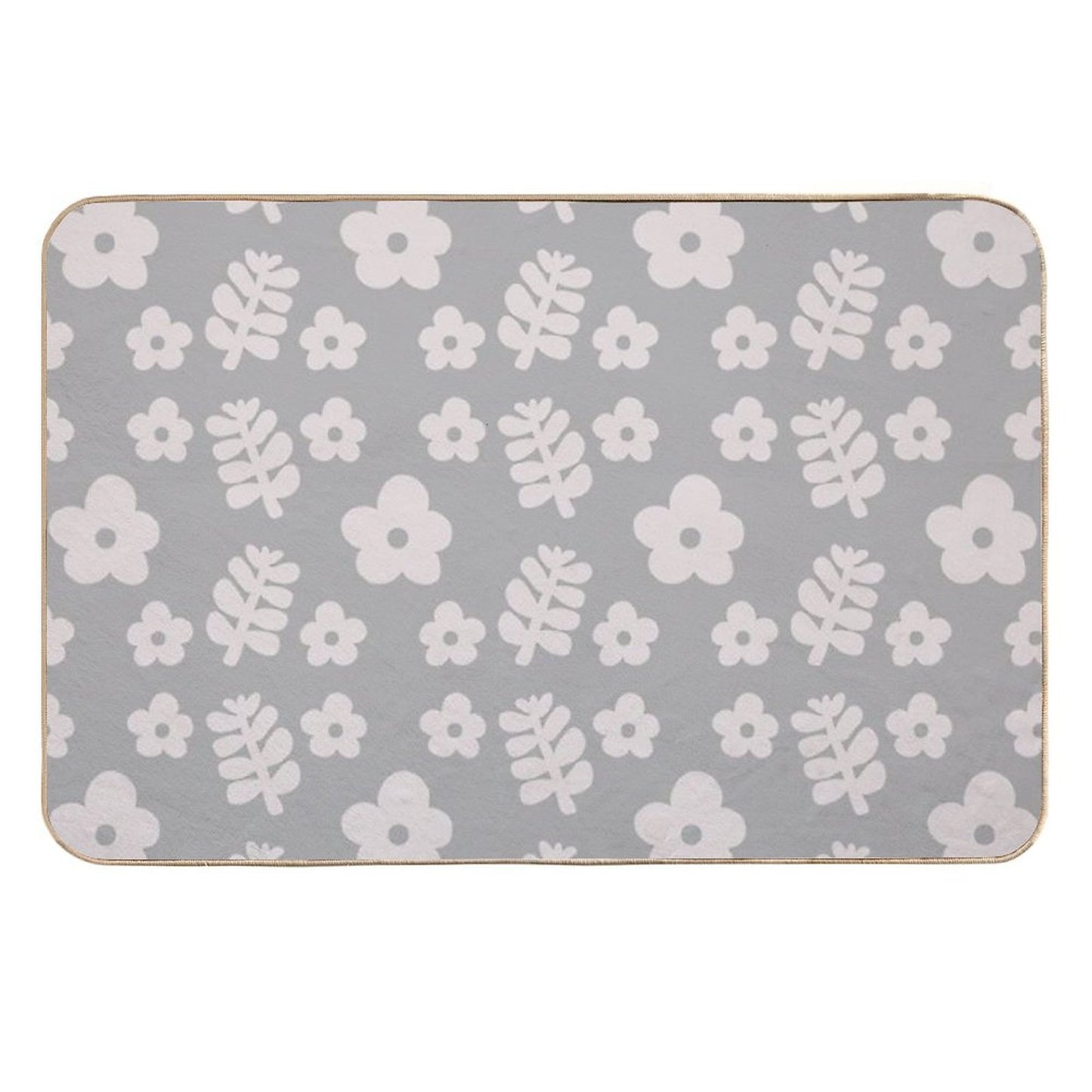 Mid Century Modern Flowers & Leaves, Cute Retro Pattern, Gray Taupe  Non-Slip Bath Mat