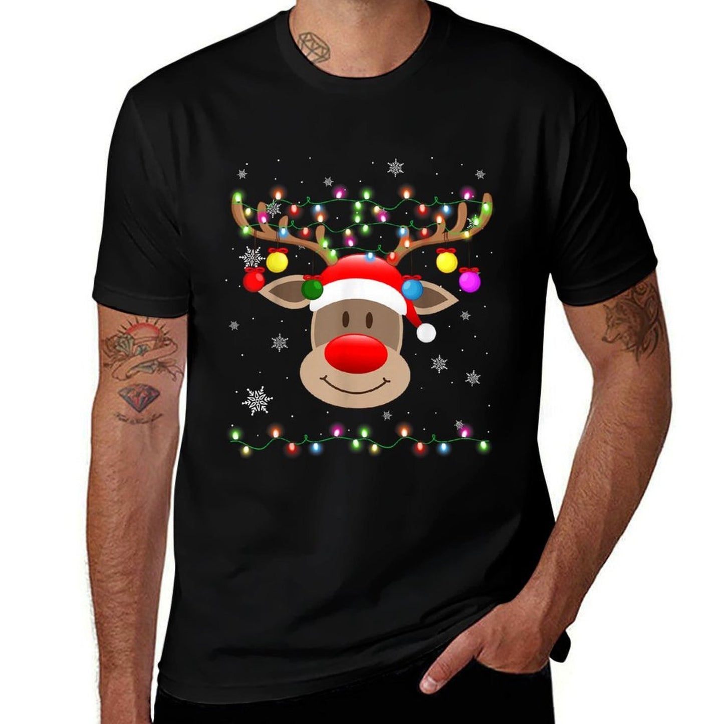 Red Nose Reindeer Snowflakes Chirstmas Lights  Quick-drying T-Shirt