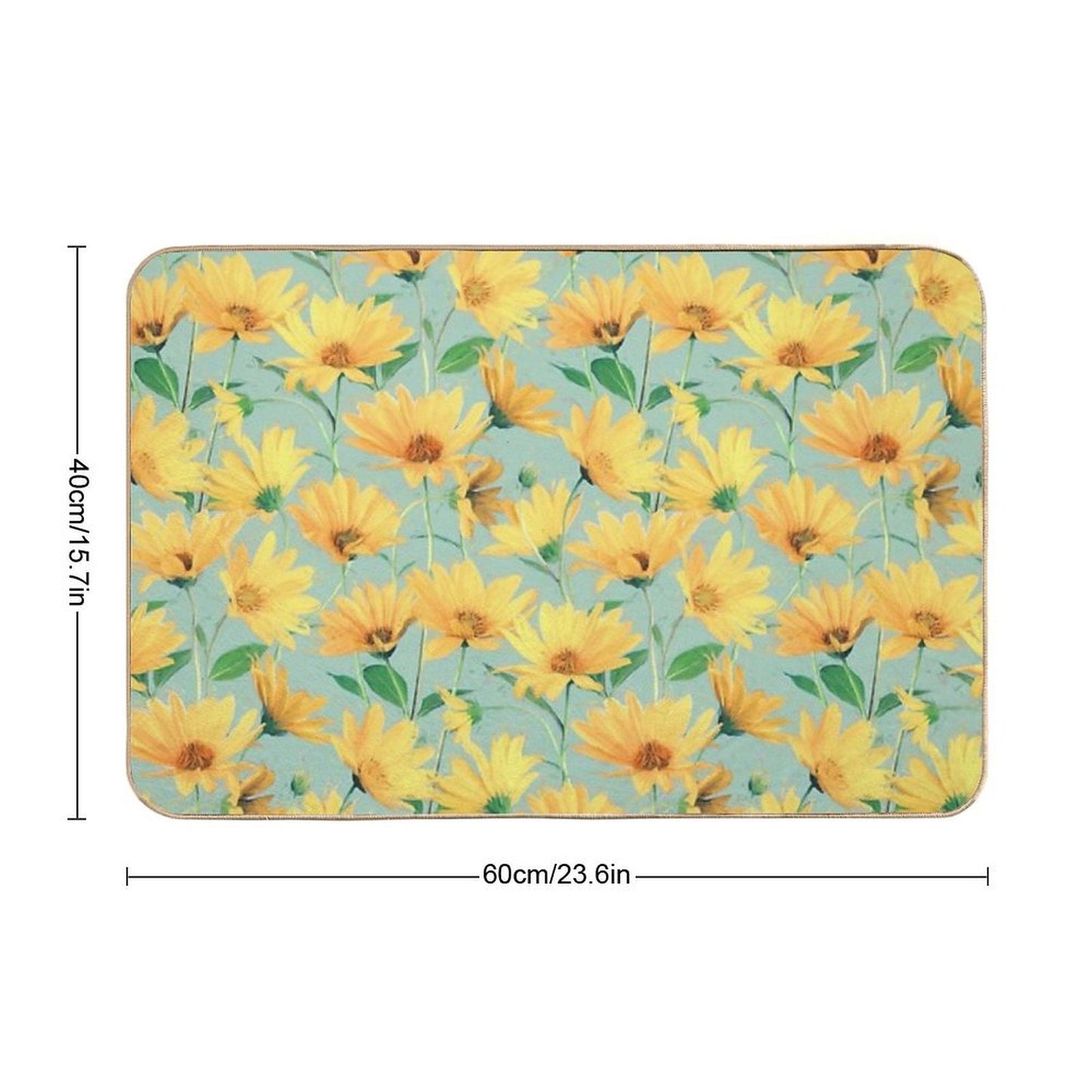 Painted Golden Yellow Daisies on Soft Sage Green  Long-Lasting Bath Mat