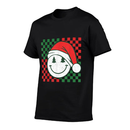 Retro Groovy Christmas Smile Face Santa Checkeredn Girls  Vintage-inspired T-Shirt