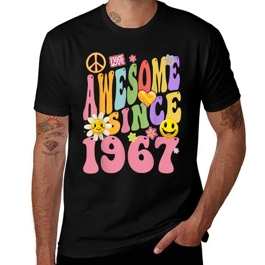 1967 Birthday Vintage Hippie Retro Awesome Since 1967  Moisture-wicking T-Shirt