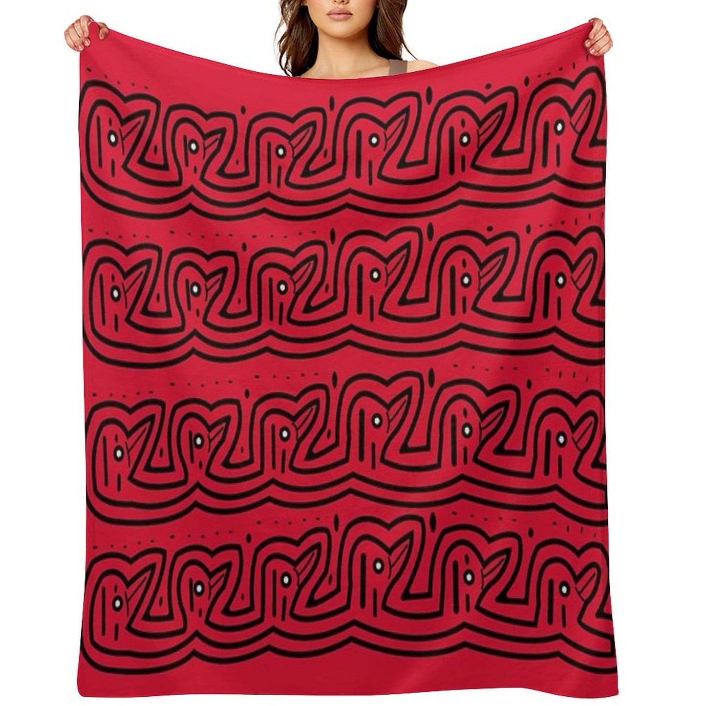 Beautiful Indigenous Mola with Colorful Leaves, Illustrated from An Original Mola Sustainable Throw Blanket