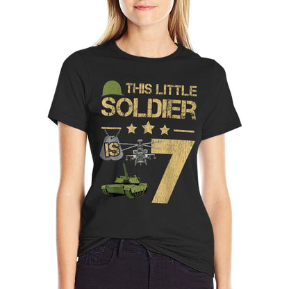 7 Year Old Soldier Birthday Boy 7th Birthday Kids Army Camo  Wrinkle-resistant T-Shirt