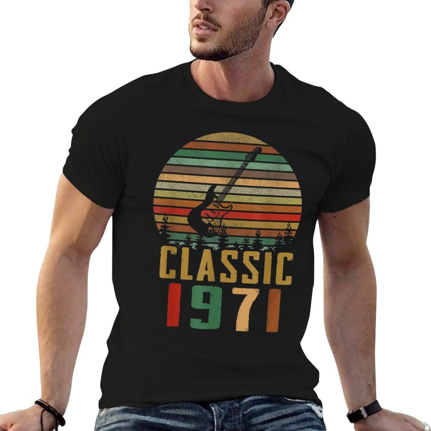 Retro Vintage Classic 1971 50th Birthday Guitar Player Gift  Easy-care T-Shirt