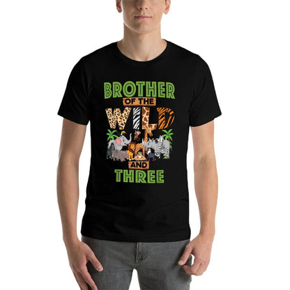 3rd Birthday Zoo Safari Jungle Brother Of The Wild And Three  Rolled Sleeves T-Shirt