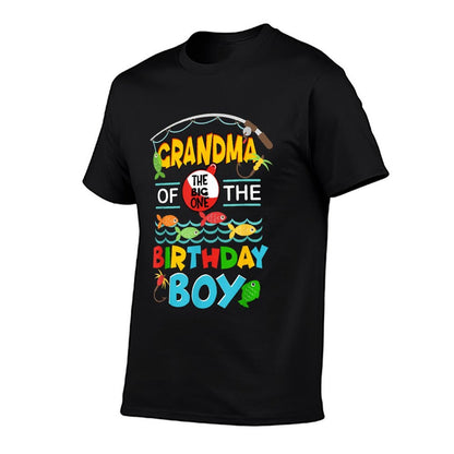 O Fish Ally One Birthday Outfit Grandma Of The Birthday Boy  Ribbed Collar T-Shirt