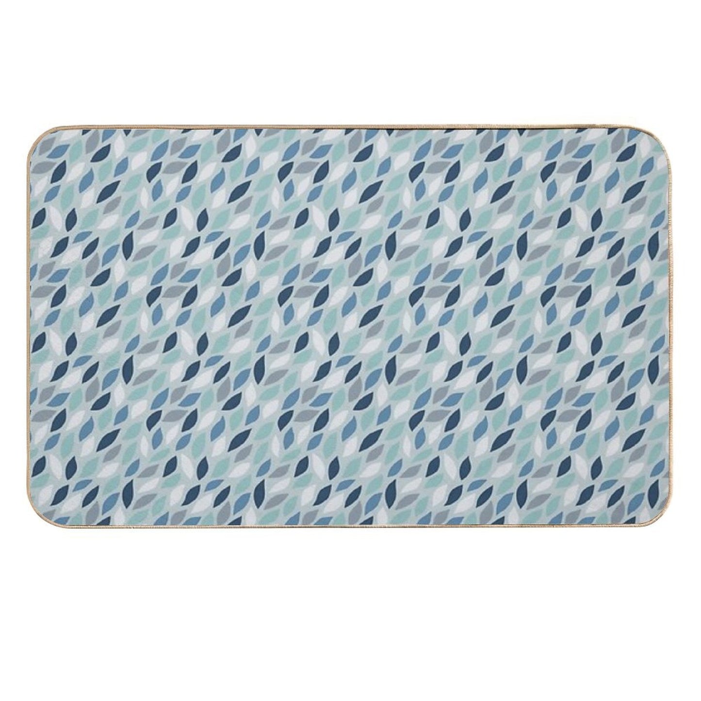 Teal Blue And Aqua Blue Leaf Pattern  Odorless Bath Mat