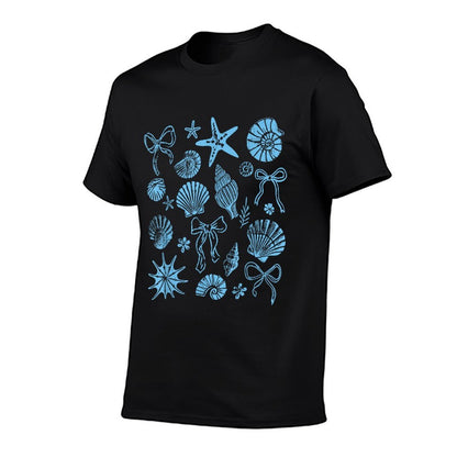 Blue Coquette Bow Seashell Coastal Starfish Ocean Beach  Graphic-printed T-Shirt