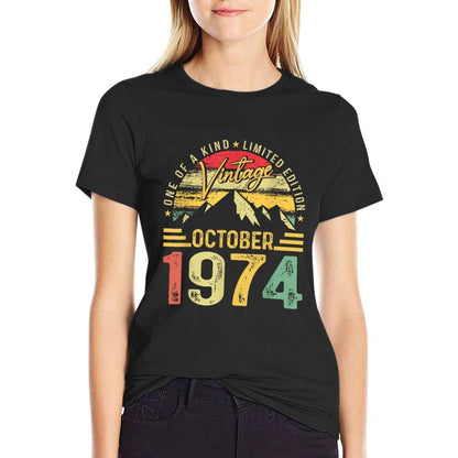 Vintage October 1974 50th Birthday Funny Men Women Birthday  Graphic-printed T-Shirt
