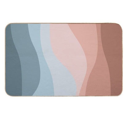 Retro Style Design with Blue And Pink Waves  Long-Lasting Bath Mat