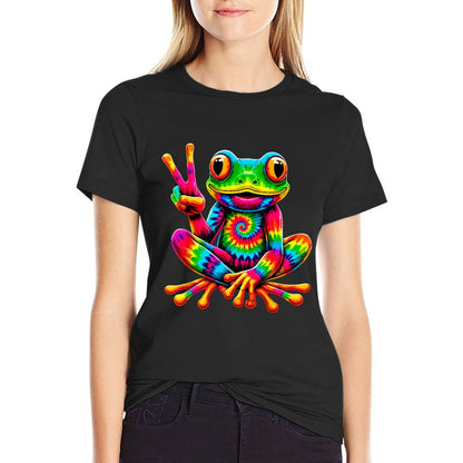 Tie-Dye Frog Peace Sign Hippie Odor-resistant T-Shirt