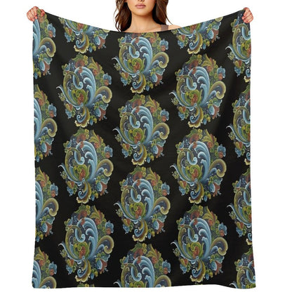 Traditional Norwegian Telemark Rosemaling Velvety-soft Throw Blanket