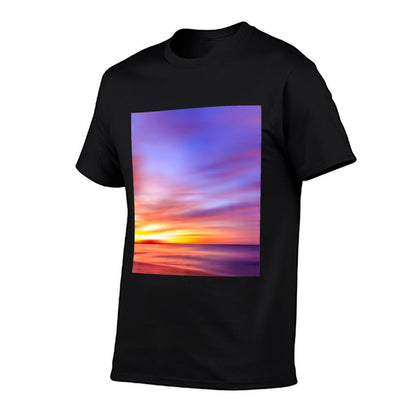 Tranquil Twilight Purple & Yellow Sunset over Sandy Beach Premium  Graphic-printed T-Shirt