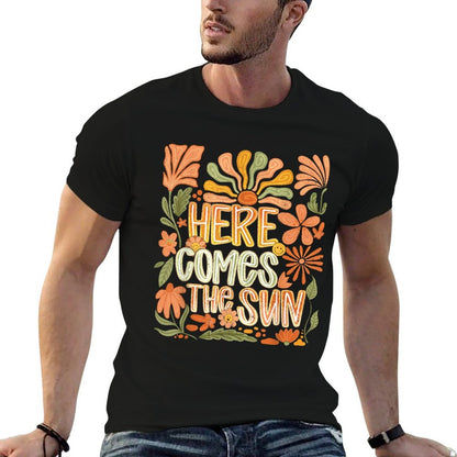 Here Comes Summer The Sun Boho Floral Motivational Quote  Rolled Sleeves T-Shirt