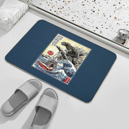 Orca in Japan Woodblock  Repositionable Bath Mat