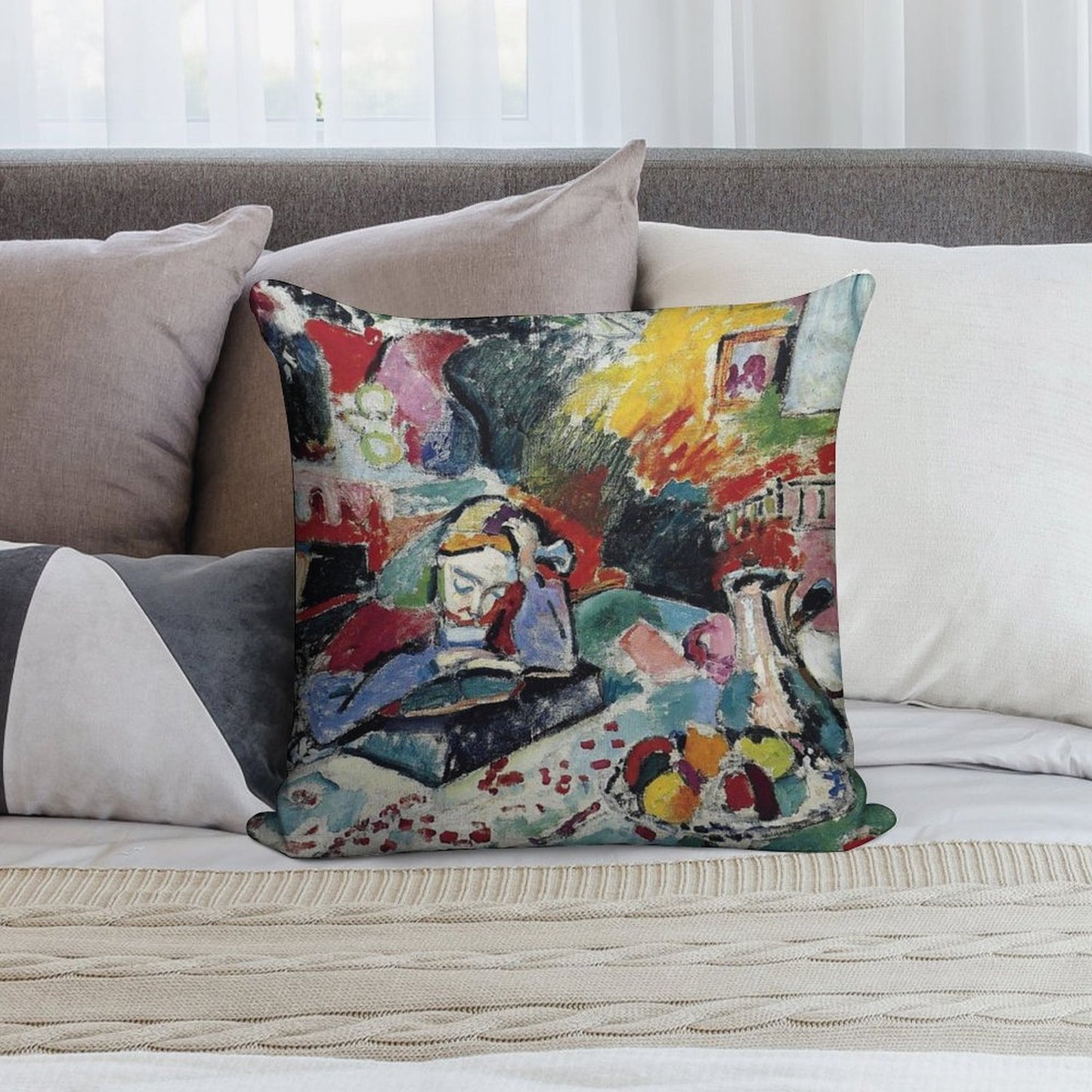 Henri Matisse - Interior with A Girl Reading - Exhibition Poster Soft Home Decor Throw Pillow