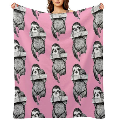 SLOTH HANGING OUT ON CARNATION PINK Velvety-soft Throw Blanket