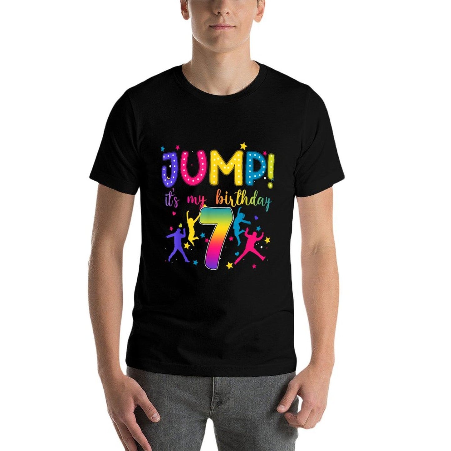 Jump It's My 7th Birthday Jumper 7 Year Old Party Trampoline  Ribbed Collar T-Shirt