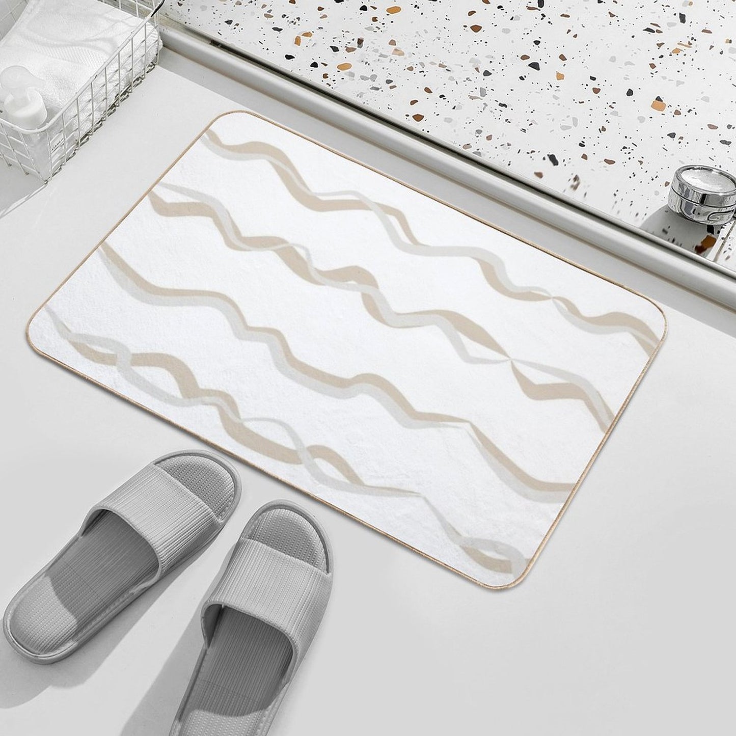 Abstract Waves (Beige)  Odorless Bath Mat