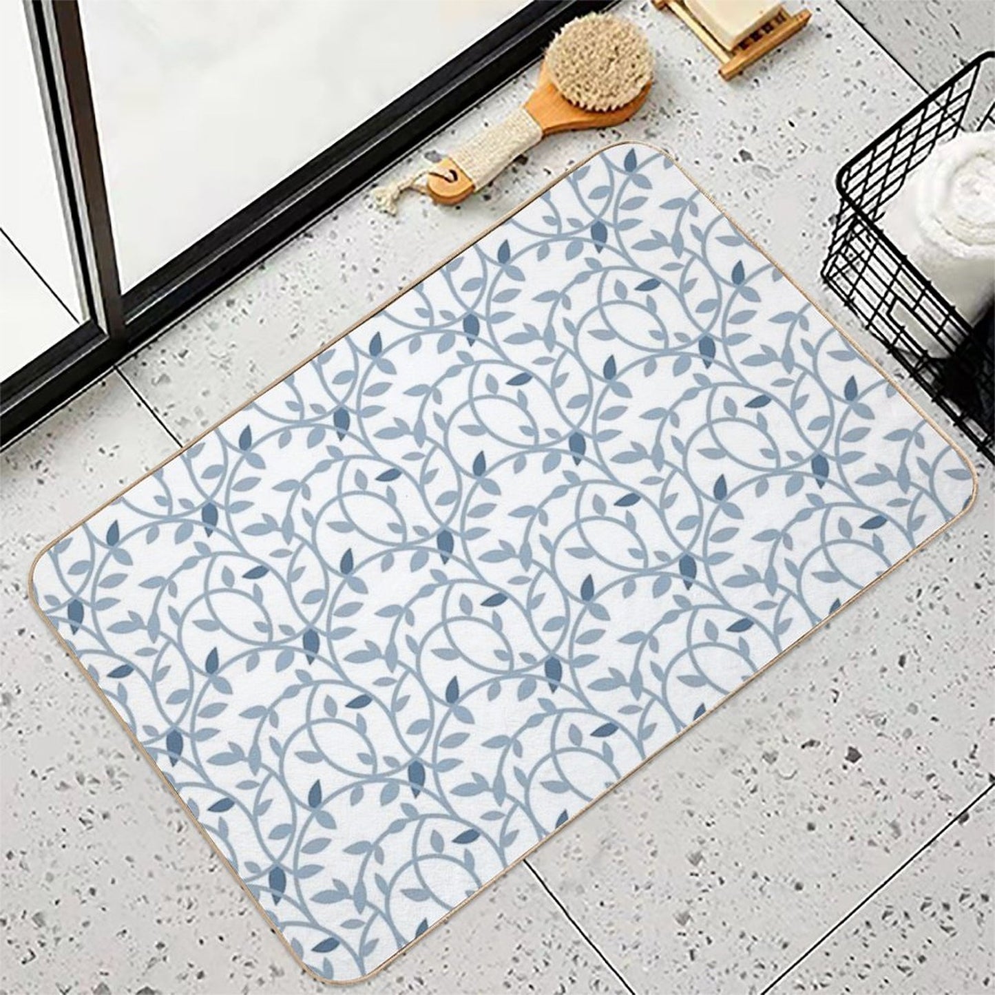 Pretty Blue Leaf Pattern  Versatile Bath Mat