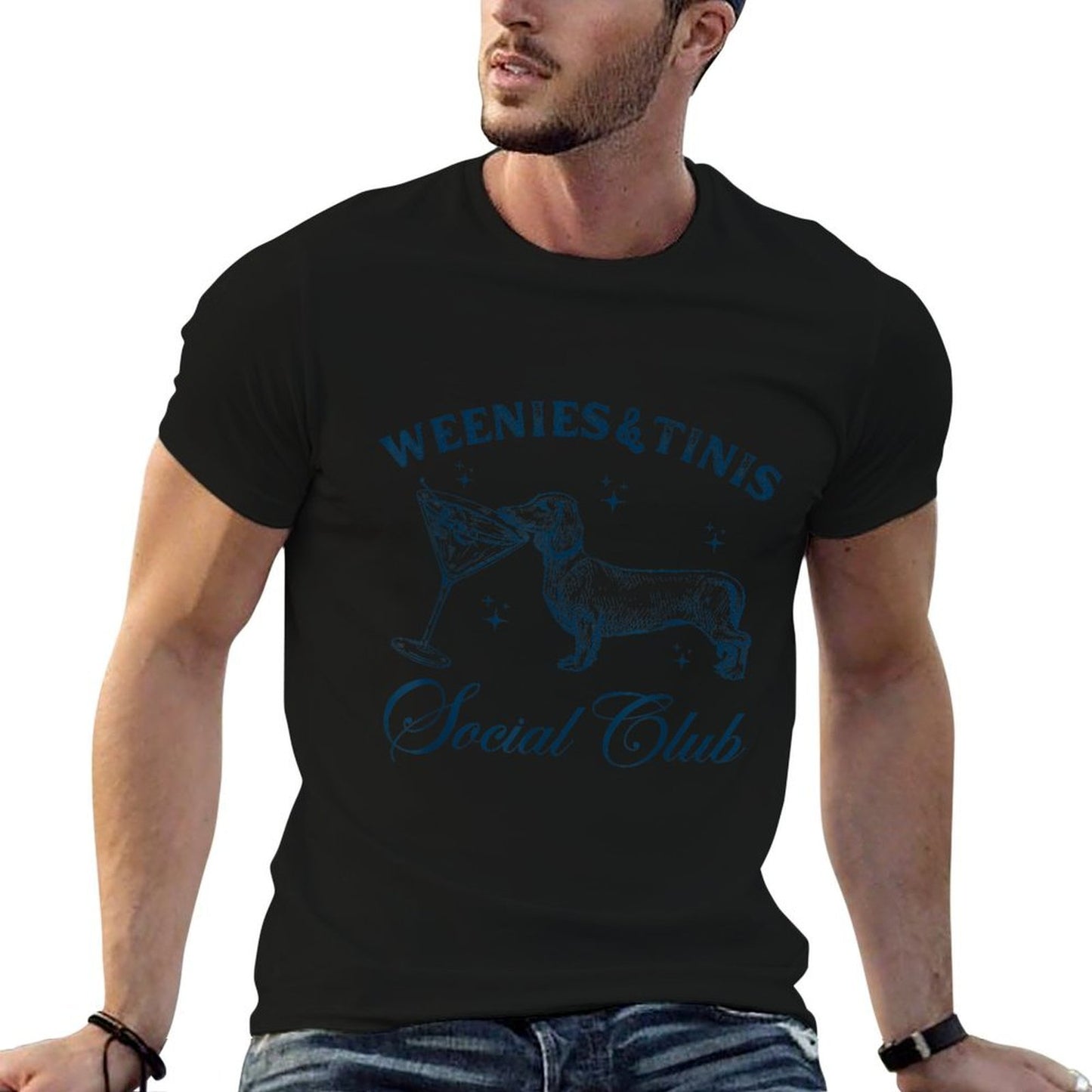 Weenies And Martinis Funny Dachshund Dog With Martini  Wrinkle-resistant T-Shirt
