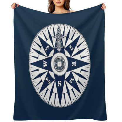 Ornate Vintage Nautical Compass on Navy Blue Premium Throw Blanket