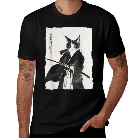 Samurai Cat Vintage Ukiyo-e Warrior Art Graphic Cat Art Soft T-Shirt