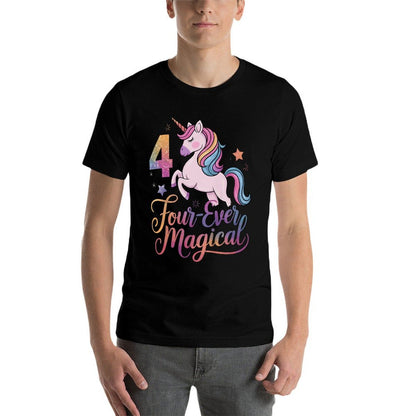 Four-Ever Magical Unicorn Outfit 4th Birthday for Kids  Oversized Silhouette T-Shirt