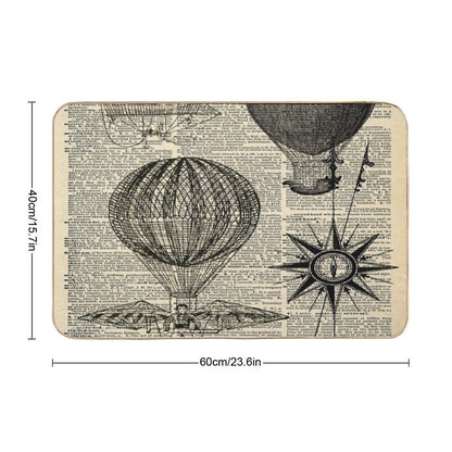 Dark Academia Victorian Steampunk Airship Plane Hot Air Balloon  Absorbent Bath Mat
