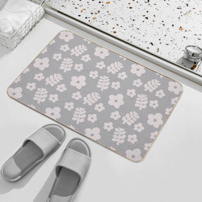 Mid Century Modern Flowers & Leaves, Cute Retro Pattern, Gray Taupe  Non-Slip Bath Mat