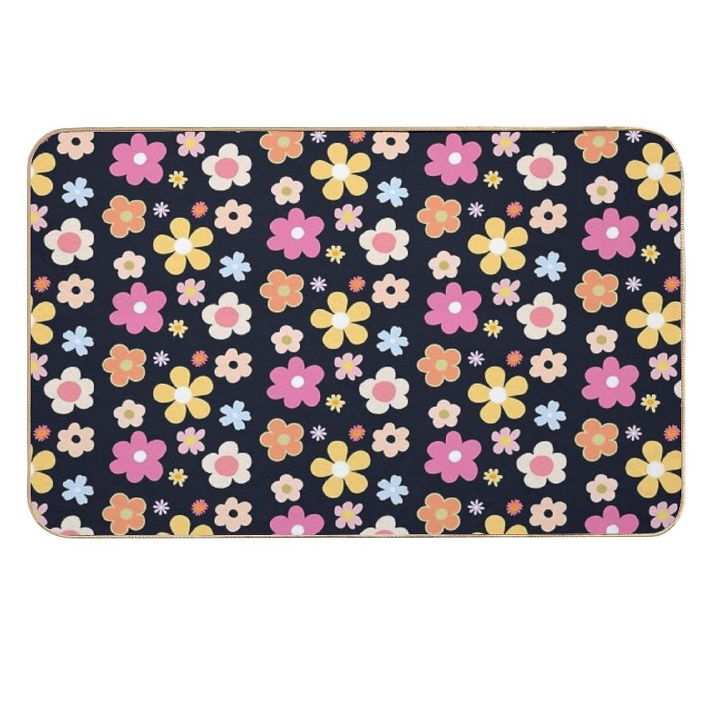 Cute Flower Dark Blue Theme  Odorless Bath Mat