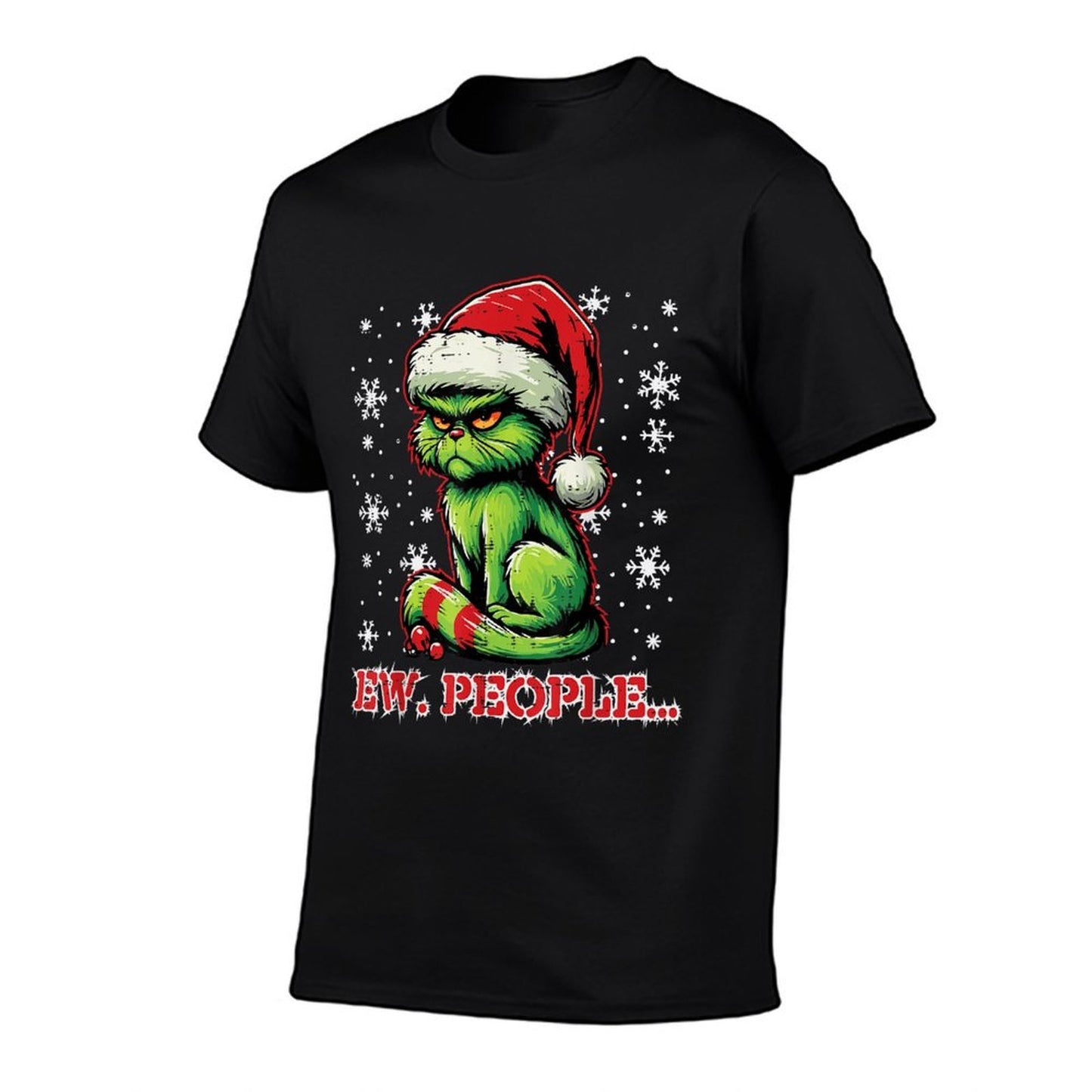 Christmas Cat Santa Ew People Funny Xmas Men Women Kids  Rolled Sleeves T-Shirt
