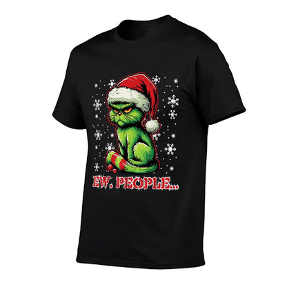 Christmas Cat Santa Ew People Funny Xmas Men Women Kids  Rolled Sleeves T-Shirt