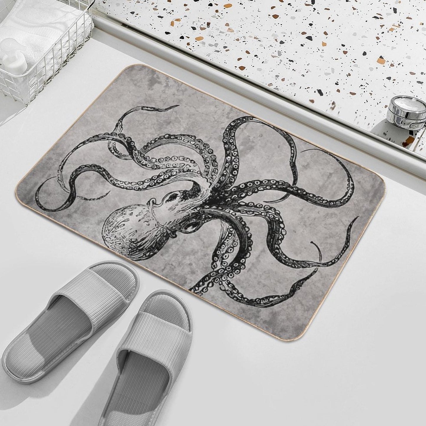 Vintage Octopus  Fade-Resistant Bath Mat