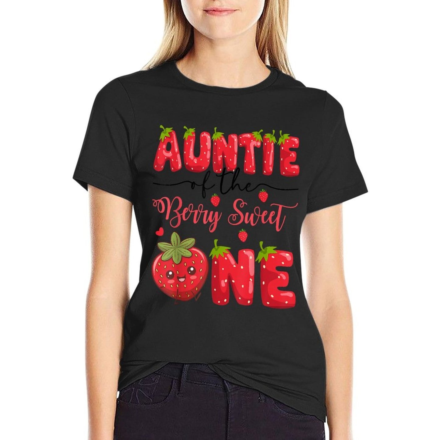 Auntie Of The Berry Sweet One Strawberry First Birthday  Graphic-printed T-Shirt