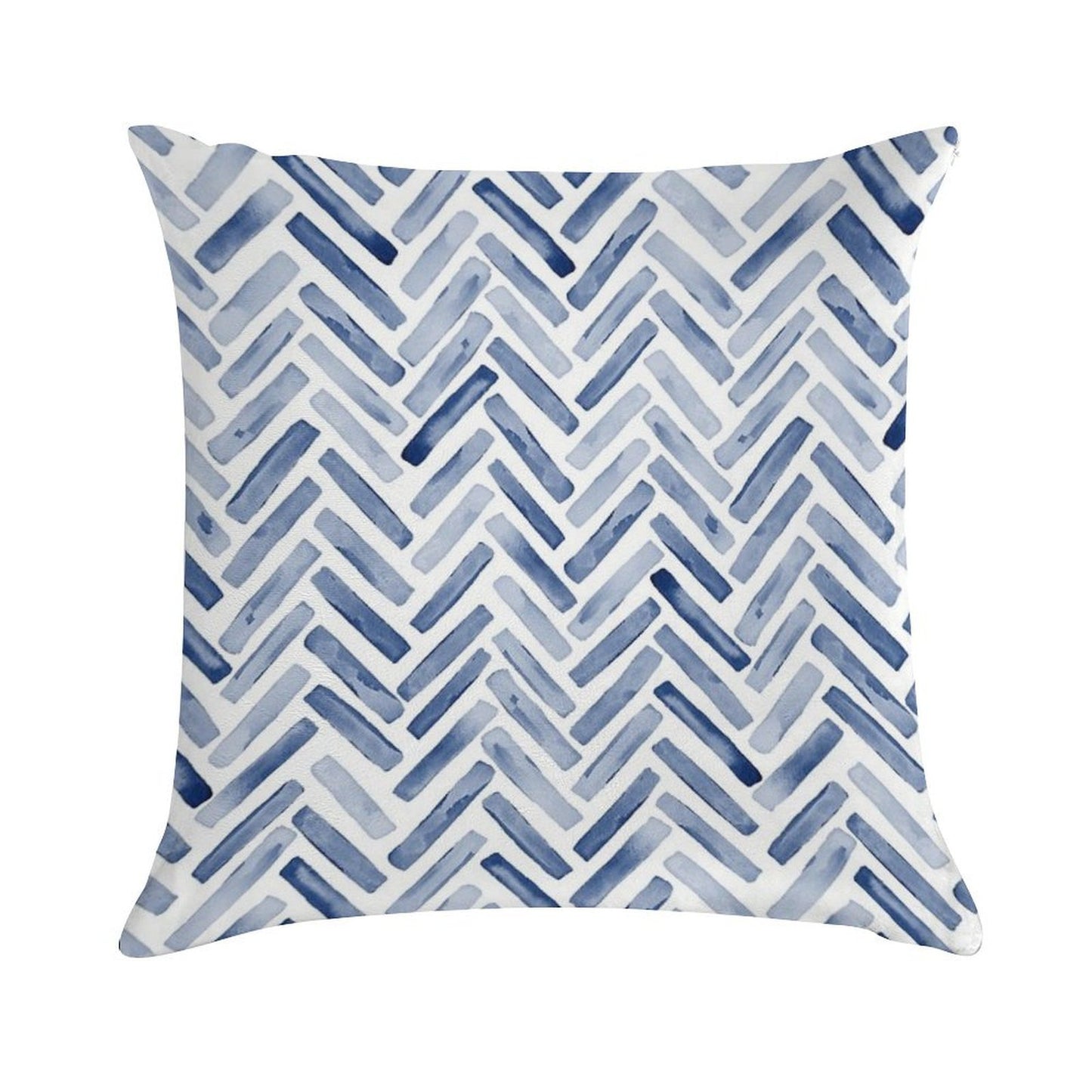Indigo Blue Watercolor Herringbone Chevron Soft Reinforced Edging Throw Pillow