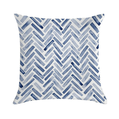 Indigo Blue Watercolor Herringbone Chevron Soft Reinforced Edging Throw Pillow