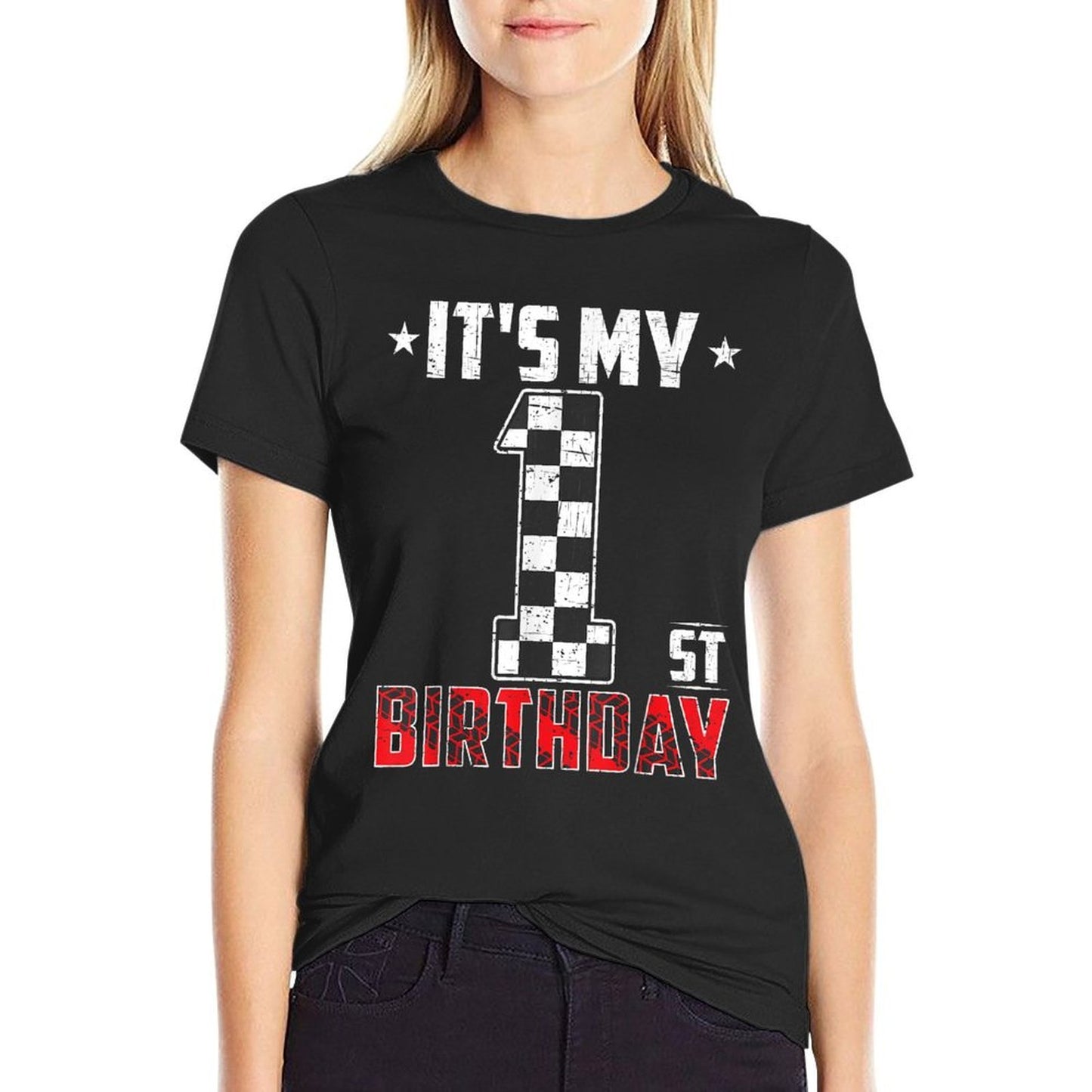 It's My 1st Birthday Race Car 1 Year Old Birthday Pit Crew  Heathered Texture T-Shirt