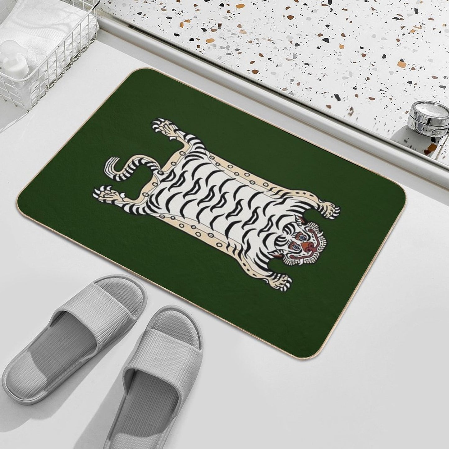 TIBETAN TIGER RUG-white 3  Slip-Resistant Bath Mat