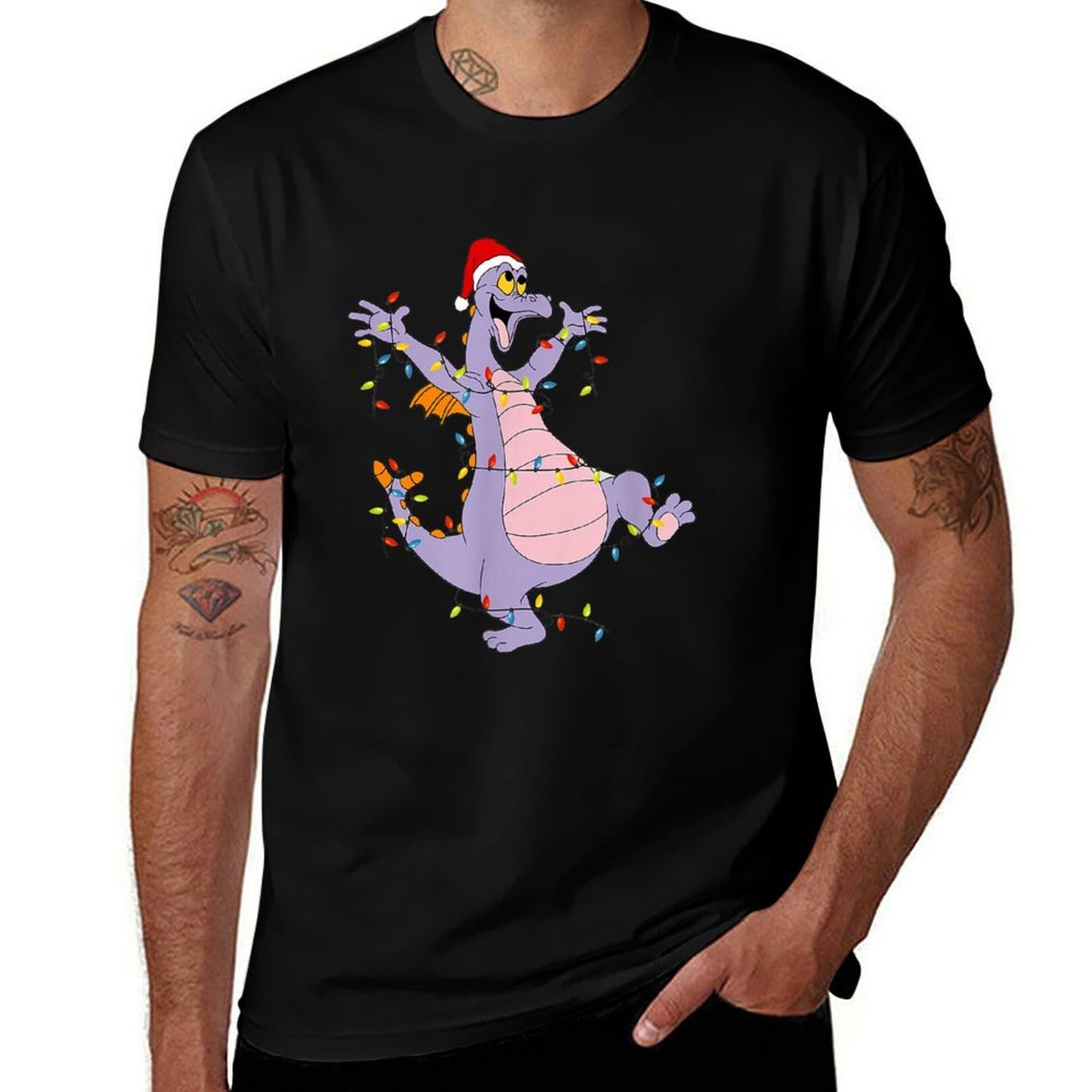 Funny Cute Dragon Figment Lights Christmas Santa Gift  Polyester Blend T-Shirt