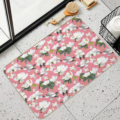 Bright Magnolia Floral Halfdrop on Pink F4849c  Easy Maintenance Bath Mat