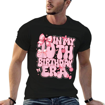 Kids In My 10th Birthday Era Girl 10 Year Old Coquette Bow  Heathered Texture T-Shirt