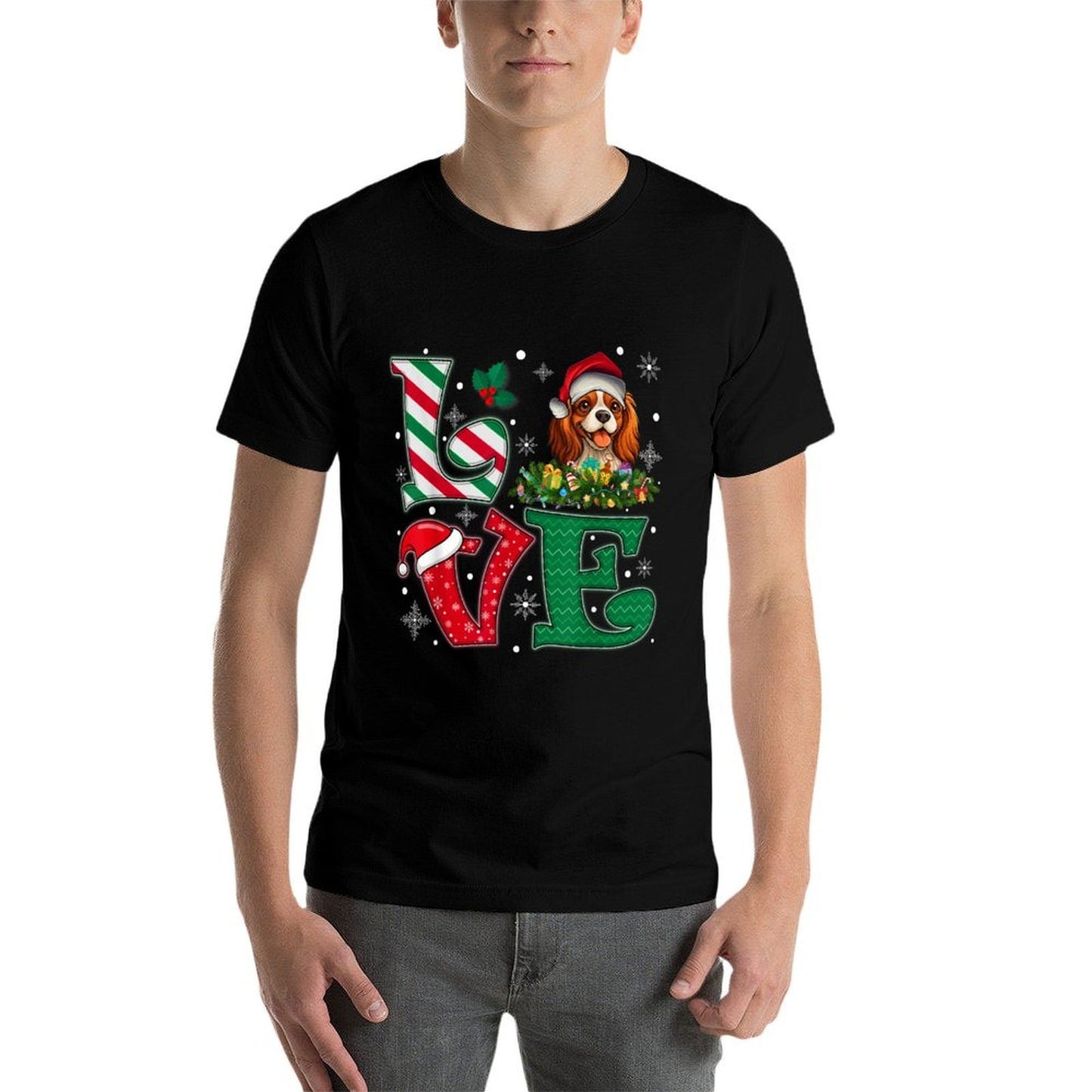 Santa Hat Love Cavalier King Charles Spaniel Dog Xmas Girls  Rolled Sleeves T-Shirt