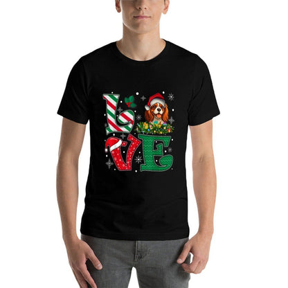 Santa Hat Love Cavalier King Charles Spaniel Dog Xmas Girls  Rolled Sleeves T-Shirt