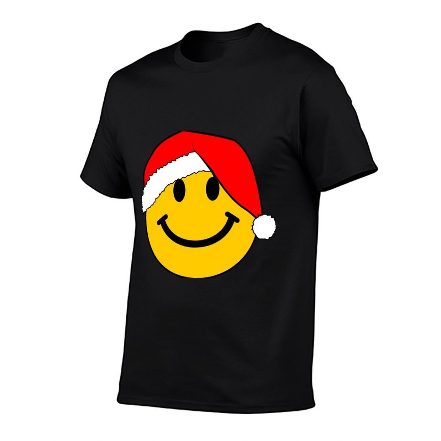 Happy Face with Christmas Santa Hat Long Sleeve Tshirt  High-quality Stitching T-Shirt