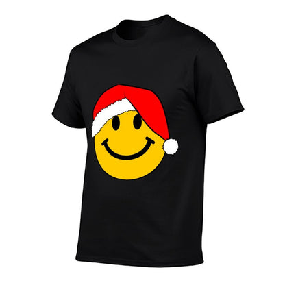 Happy Face with Christmas Santa Hat Long Sleeve Tshirt  High-quality Stitching T-Shirt