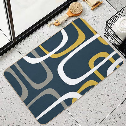 Midcentury Modern Loops Retro Pattern in Light Mustard, Grey, White, And Navy Blue  Non-Slip Bath Mat