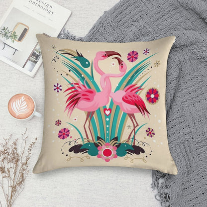 LOVE & FLAMINGO Soft Short Plush Fabric Throw Pillow
