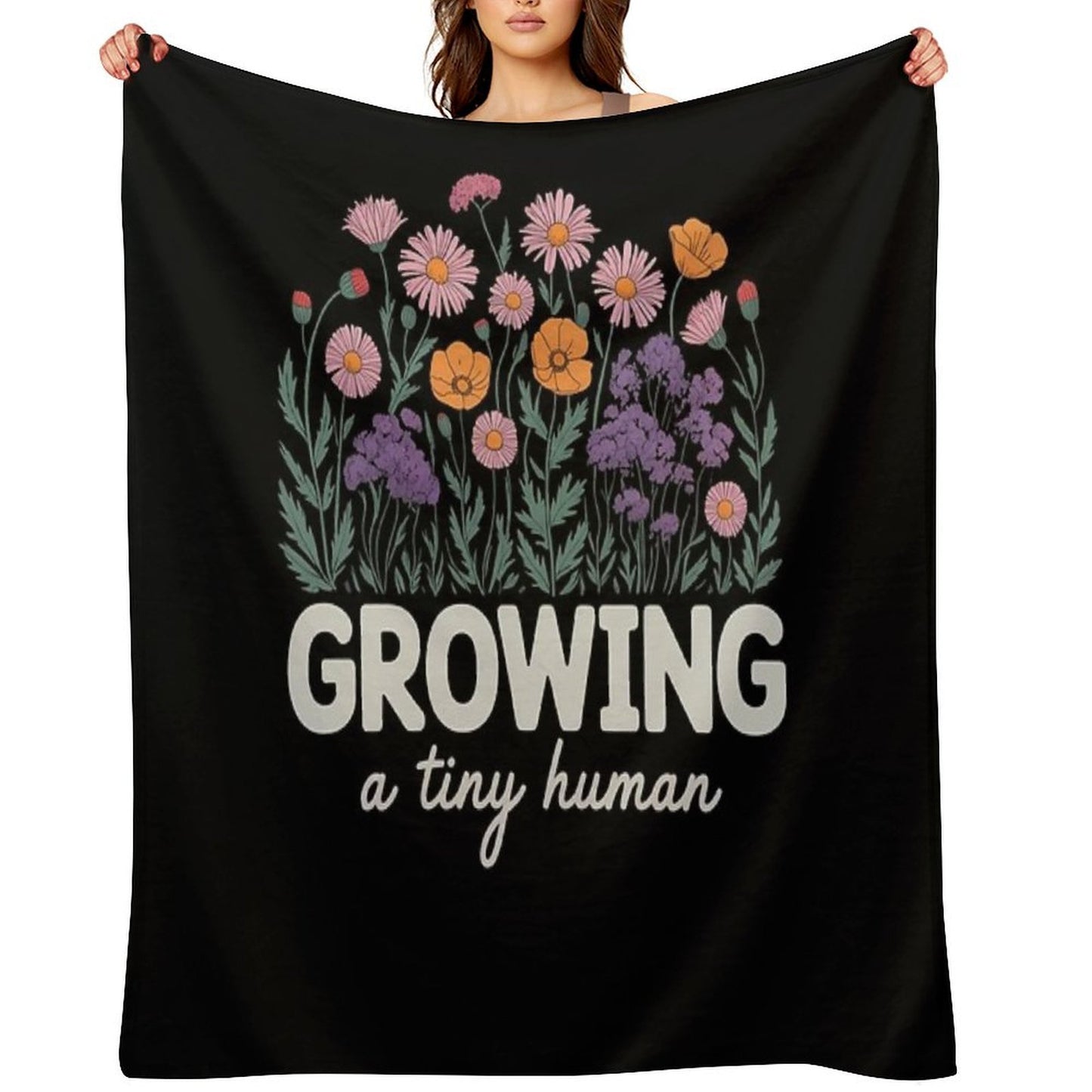 Growing A Tiny Human, Pregnancy Announcement Flower Travel-friendly Throw Blanket